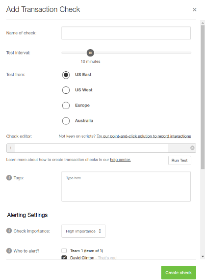 Creating a Pingdom transaction check.